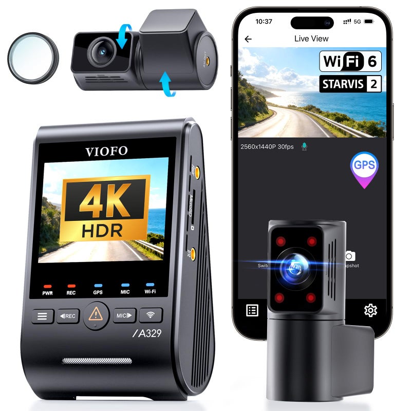 VIOFO A329S 4K 3 Channel Dash Cam 4K Front 2K Cabin Fisheye 210 2K Rear Power Saving Parking Mode WiFi 6 App Control AllChannel STARVIS 2 Sensors Supports up to 4TB SSD Storage - Image 2