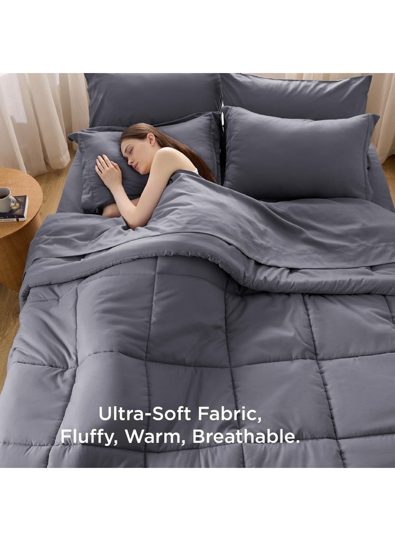 Bedsure Bedsure Dark Grey Comforter Set Queen - 7 Pieces Solid Bed in a Bag  Queen Bed Set with Comforter  Sheets  Pillowcases & Shams  - Image 2