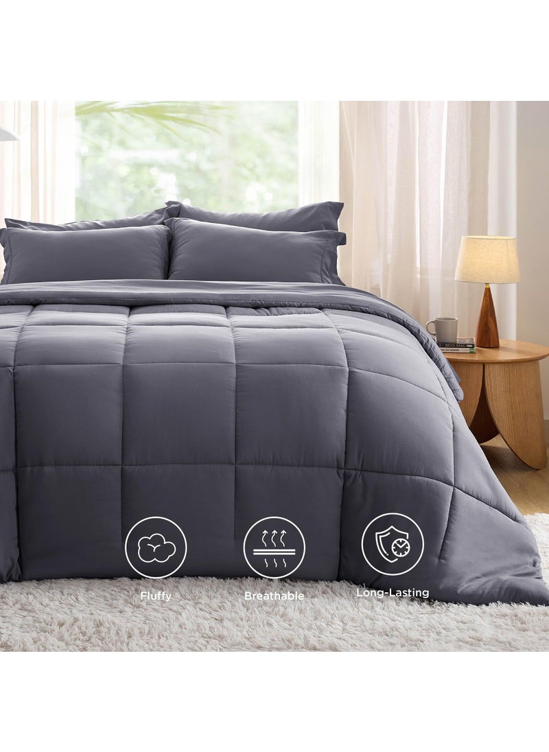 Bedsure Bedsure Dark Grey Comforter Set Queen - 7 Pieces Solid Bed in a Bag  Queen Bed Set with Comforter  Sheets  Pillowcases & Shams  - Image 4