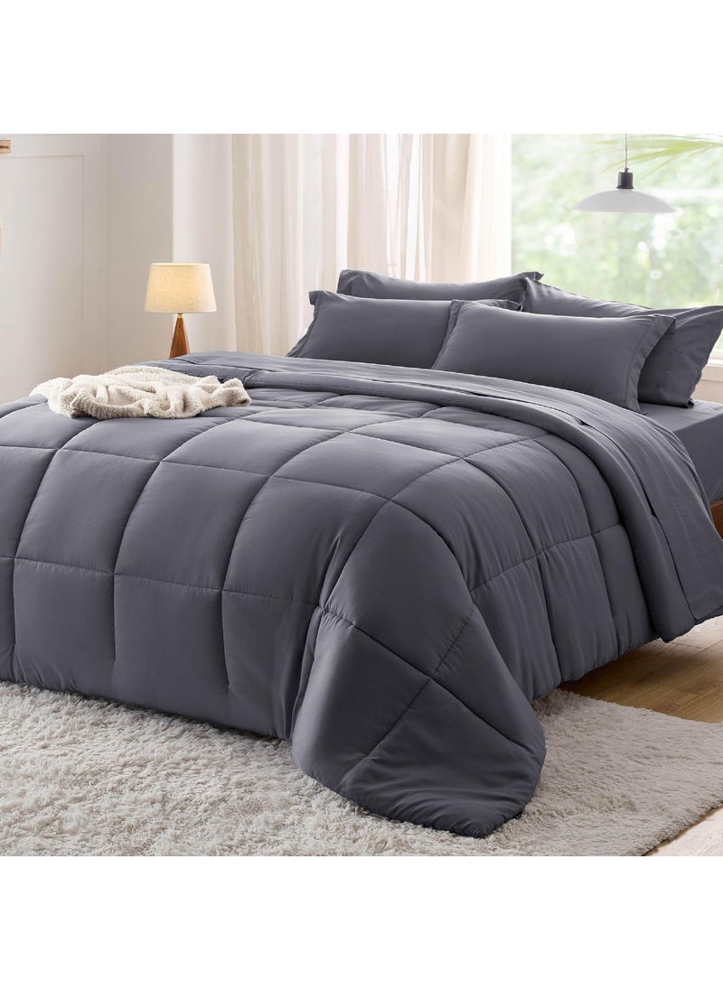 Bedsure Bedsure Dark Grey Comforter Set Queen - 7 Pieces Solid Bed in a Bag  Queen Bed Set with Comforter  Sheets  Pillowcases & Shams  - Image 1