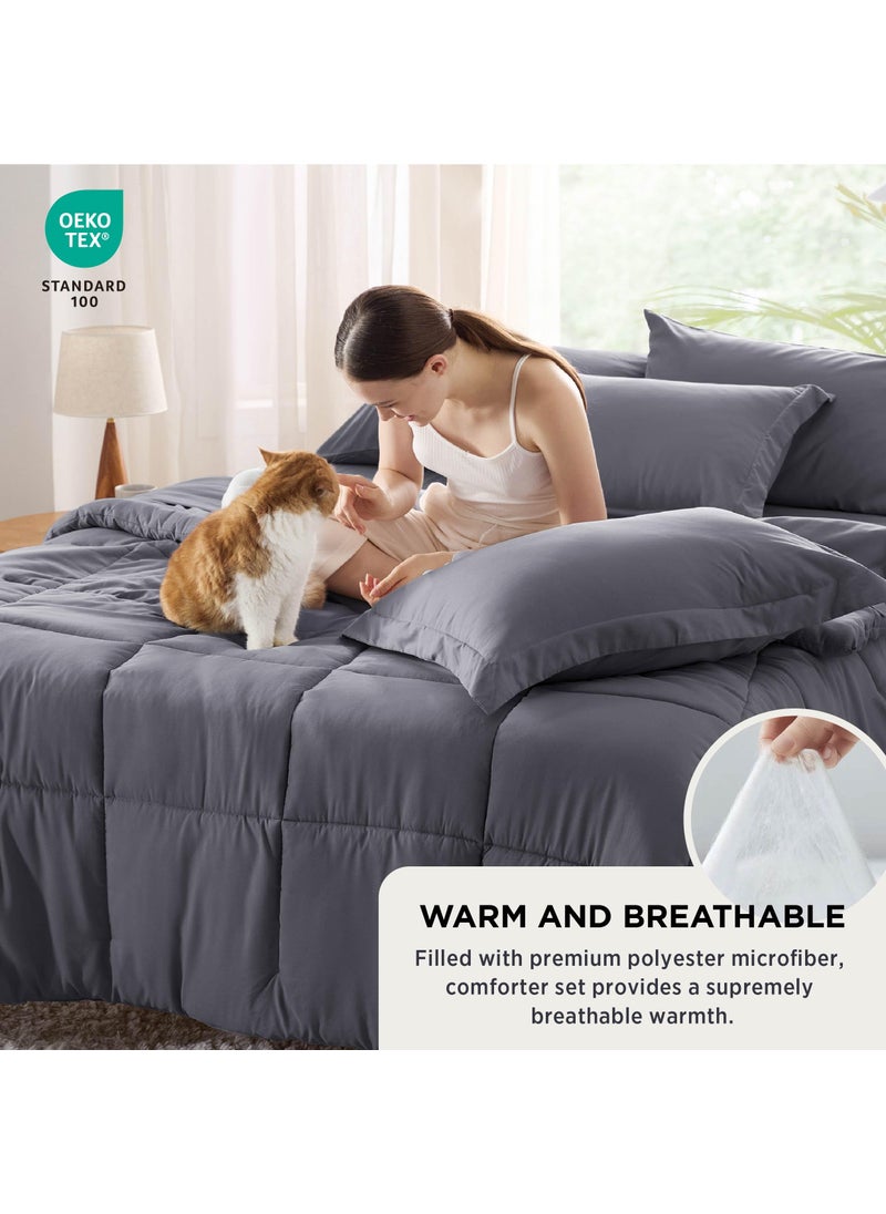 Bedsure Bedsure Dark Grey Comforter Set Queen - 7 Pieces Solid Bed in a Bag  Queen Bed Set with Comforter  Sheets  Pillowcases & Shams  - Image 3