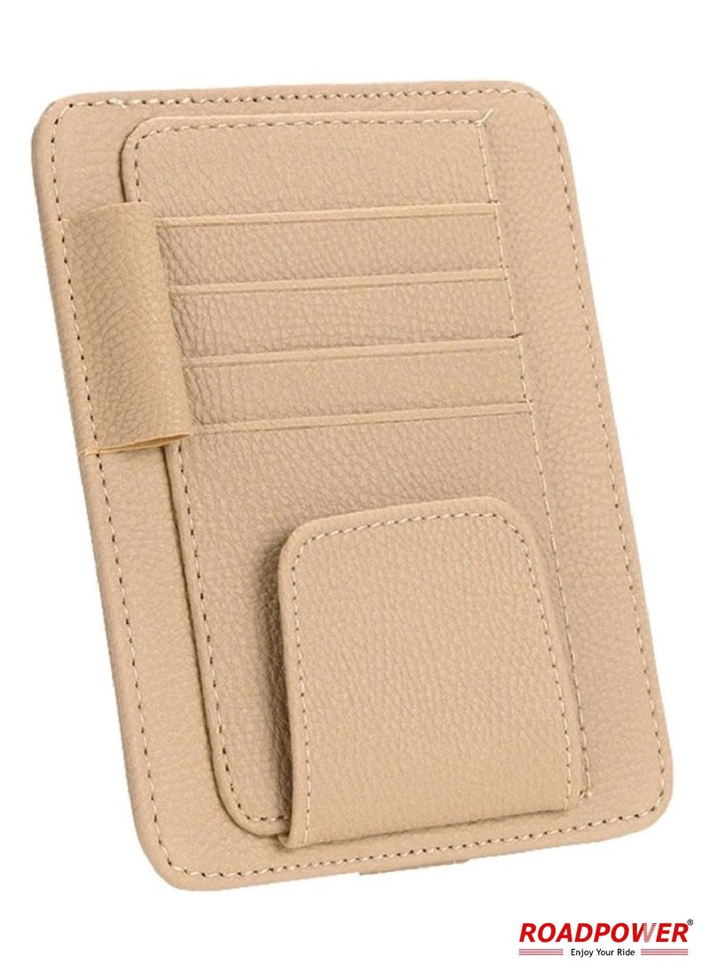 RoadPower Car Tissue Holder Organizer With Car Sun Visor Sunglasses And Card Holder Beige  - Image 3