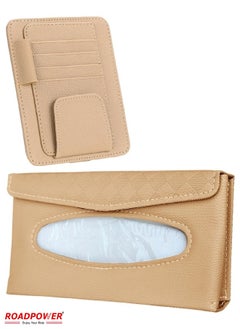 RoadPower Car Tissue Holder Organizer With Car Sun Visor Sunglasses And Card Holder Beige  - Image 1