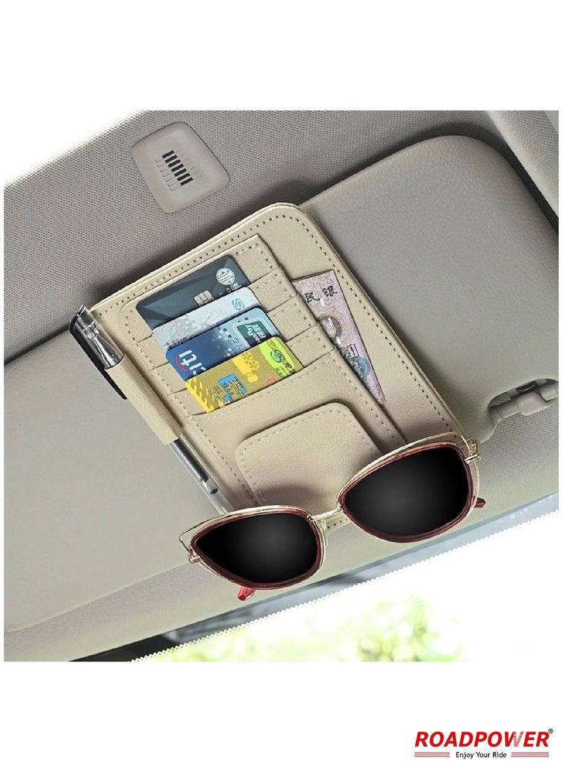 RoadPower Car Tissue Holder Organizer With Car Sun Visor Sunglasses And Card Holder Beige  - Image 5