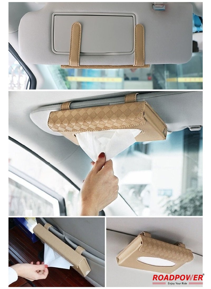 RoadPower Car Tissue Holder Organizer With Car Sun Visor Sunglasses And Card Holder Beige  - Image 4