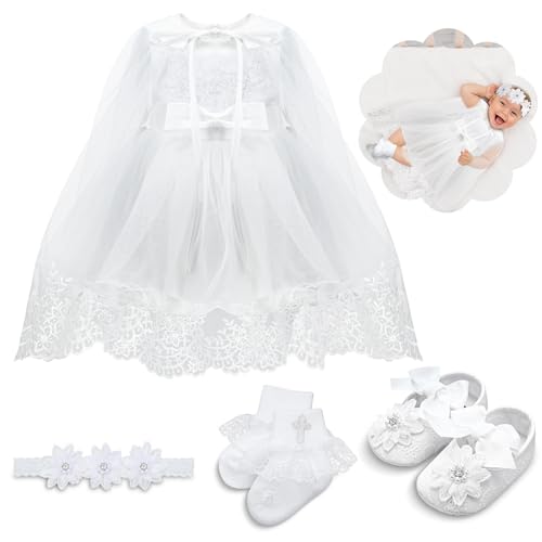 Cutecrop 5 Pcs Baptism Outfit for Baby Boys Girls Christening Outfit Cutesocks Shoes First Communion for Infant Toddler - Image 1
