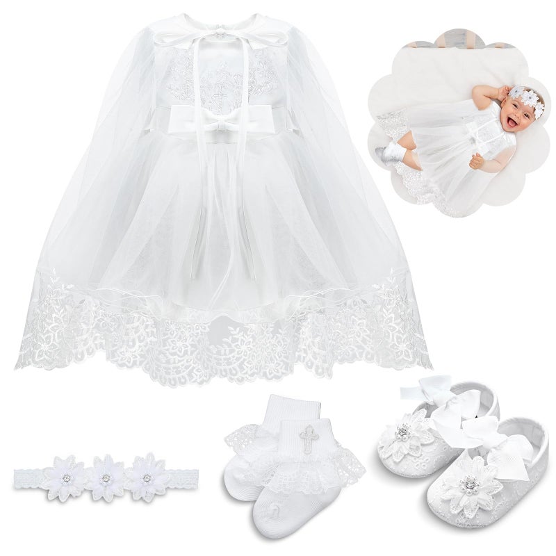 Cutecrop 5 Pcs Baptism Outfit for Baby Boys Girls Christening Outfit Cutesocks Shoes First Communion for Infant Toddler - Image 2
