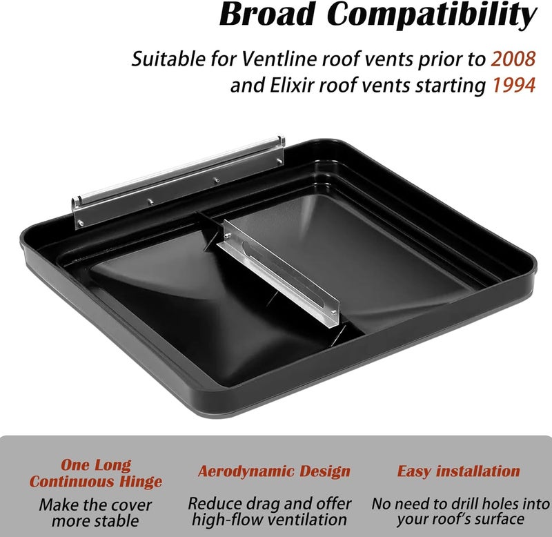 caqeg 2 Pack 14" Universal Roof Vent Cover Vent Lid Replacement for RV, Trailer, Camper, Motorhome Roof Vent Cover Black - Image 2