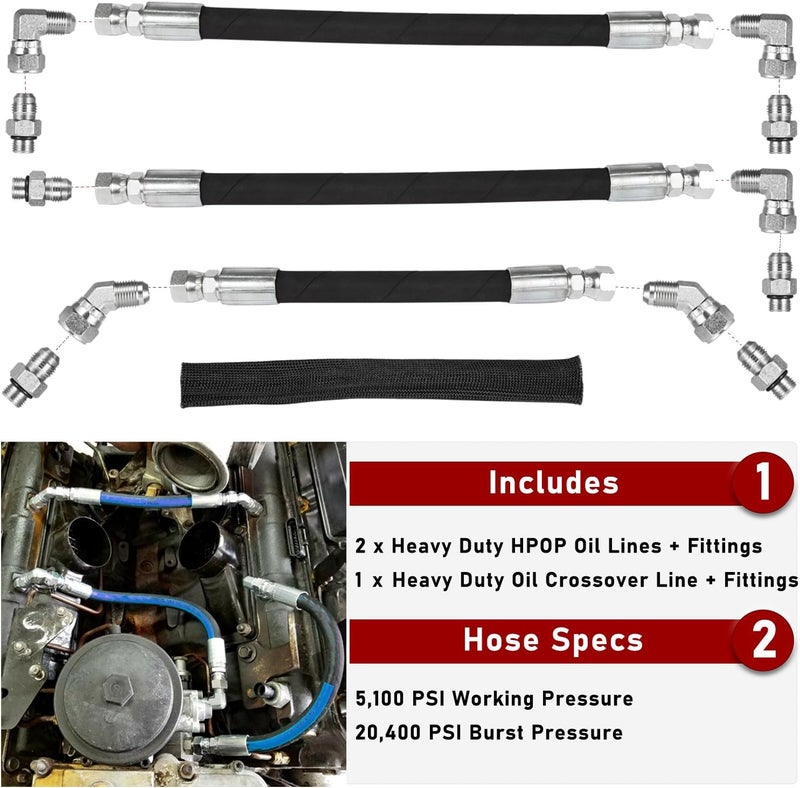 Camoo High Pressure Oil Pump HPOP Hoses Lines & Crossover Kit for 1999-2003 Ford 7.3L Powerstroke - Image 3