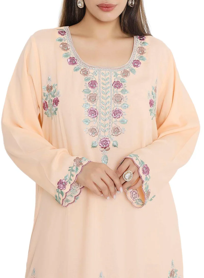 HANA & SARA PURE MUSLIN SILK COTTON WITH UNIQUE THREAD EMBROIDERY ARABIC KAFTAN JALABIYA DRESS