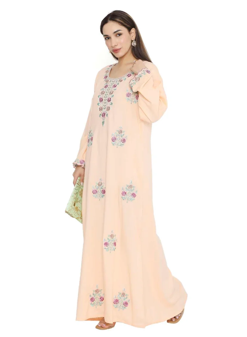 HANA & SARA PURE MUSLIN SILK COTTON WITH UNIQUE THREAD EMBROIDERY ARABIC KAFTAN JALABIYA DRESS