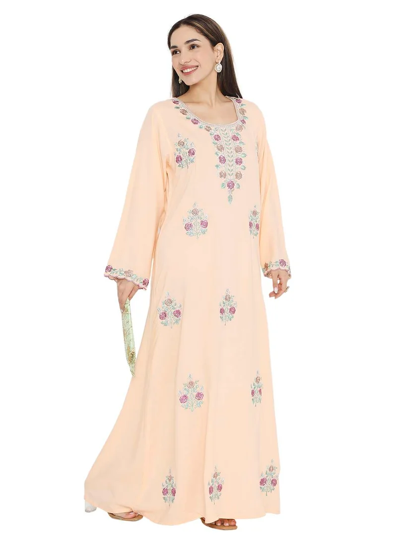 HANA & SARA PURE MUSLIN SILK COTTON WITH UNIQUE THREAD EMBROIDERY ARABIC KAFTAN JALABIYA DRESS
