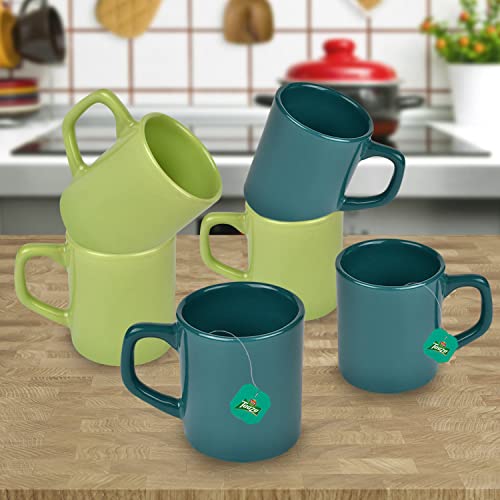 URBAN CHEF Droite Ceramic Handcrafted Shine Matte Dark Green & Parrot Green Cup-Microwave Safe Tea/Milk with Handle Ideal Best for Self Use Or Gifts(Set of 6,100 ML Each) Ceramic Cup - Image 1