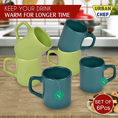URBAN CHEF Droite Ceramic Handcrafted Shine Matte Dark Green & Parrot Green Cup-Microwave Safe Tea/Milk with Handle Ideal Best for Self Use Or Gifts(Set of 6,100 ML Each) Ceramic Cup - Image 2