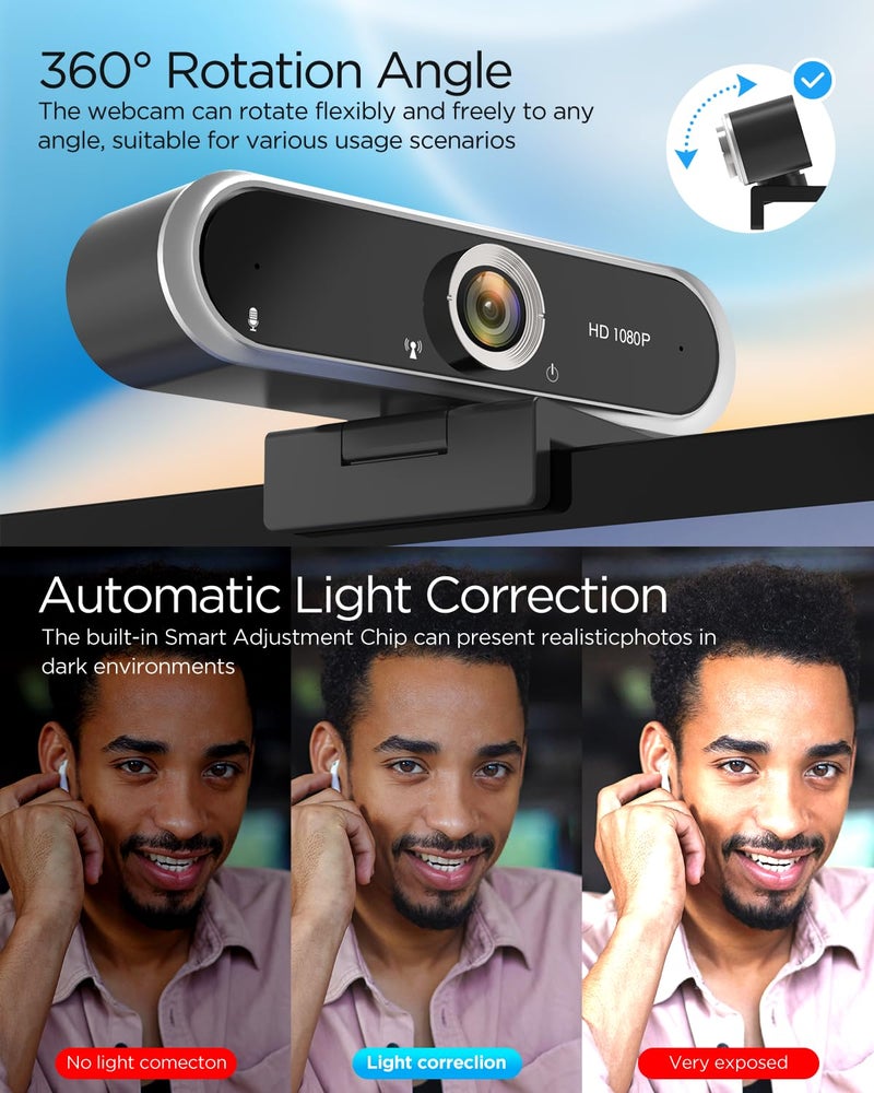 NIVEOLI Webcam 1080P with Microphone & Privacy Cover for PC/Laptop, USB Computer Camera Plug & Play with Auto Light Correction for Video Calls, Live Streaming Gaming & Online Meetings - Image 4