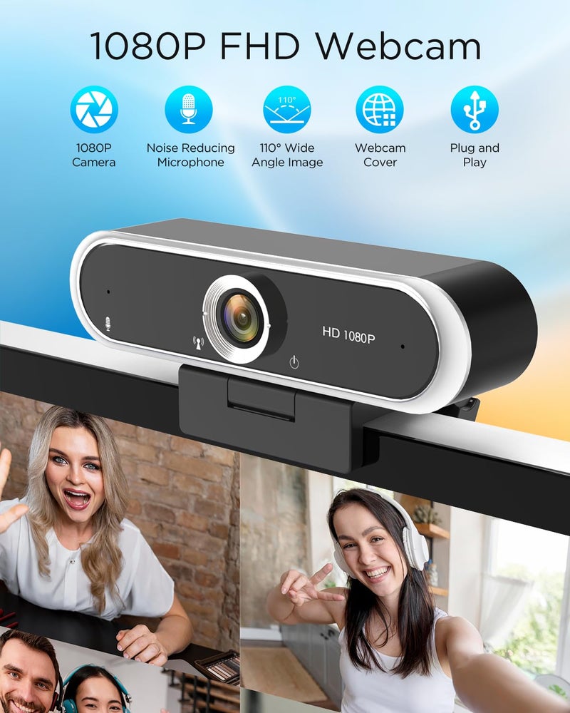 NIVEOLI Webcam 1080P with Microphone & Privacy Cover for PC/Laptop, USB Computer Camera Plug & Play with Auto Light Correction for Video Calls, Live Streaming Gaming & Online Meetings - Image 2