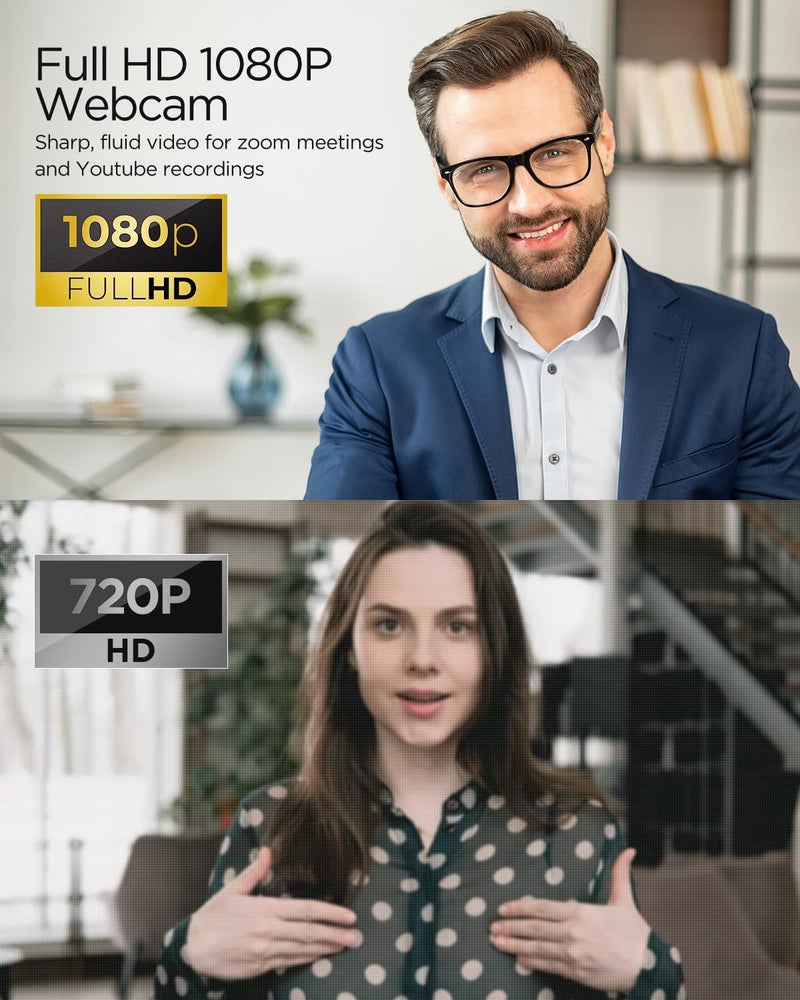 NIVEOLI Webcam 1080P with Microphone & Privacy Cover for PC/Laptop, USB Computer Camera Plug & Play with Auto Light Correction for Video Calls, Live Streaming Gaming & Online Meetings - Image 3