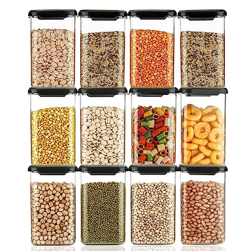 KWER Air Tight Containers Storage Set For Kitchen, Storage Box and Organiser, Kitchen Accessories Items for Home, Pantry Organization, BPA-Free(Pack Of 12, Black, 1200 ml, Plastic) - Image 1