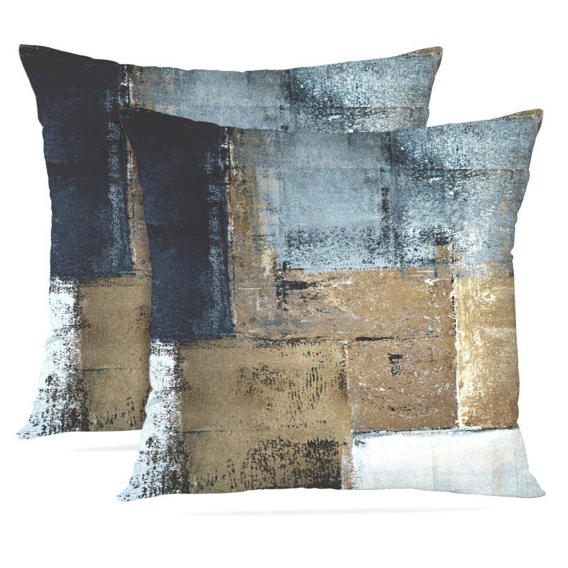 Britimes Britimes Throw Pillow Covers Modern Home Art Decor  16 x 16 Inches Set of 2 Pillow Cases Decorative  Abstract Oil Painting Pillowcases for Bedroom  Living Room  Cushion Couch Sofa  Brown Blue  - Image 1