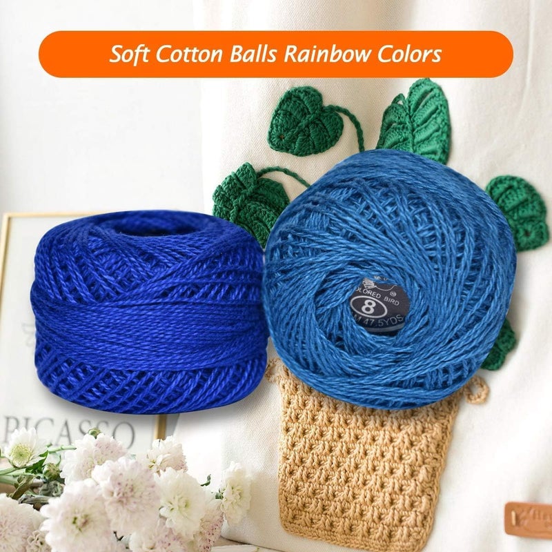 colored bird Crochet Thread 10 Balls Size 8 for Crochet Hardanger Cross Stitch Needlepoint Hand Embroidery (Lt Blue Series) - Image 5