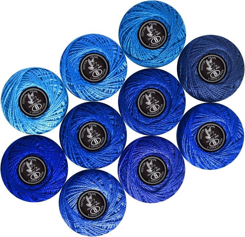 colored bird Crochet Thread 10 Balls Size 8 for Crochet Hardanger Cross Stitch Needlepoint Hand Embroidery (Lt Blue Series) - Image 1