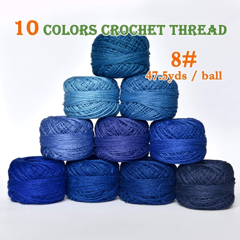 colored bird Crochet Thread 10 Balls Size 8 for Crochet Hardanger Cross Stitch Needlepoint Hand Embroidery (Lt Blue Series) - Image 3