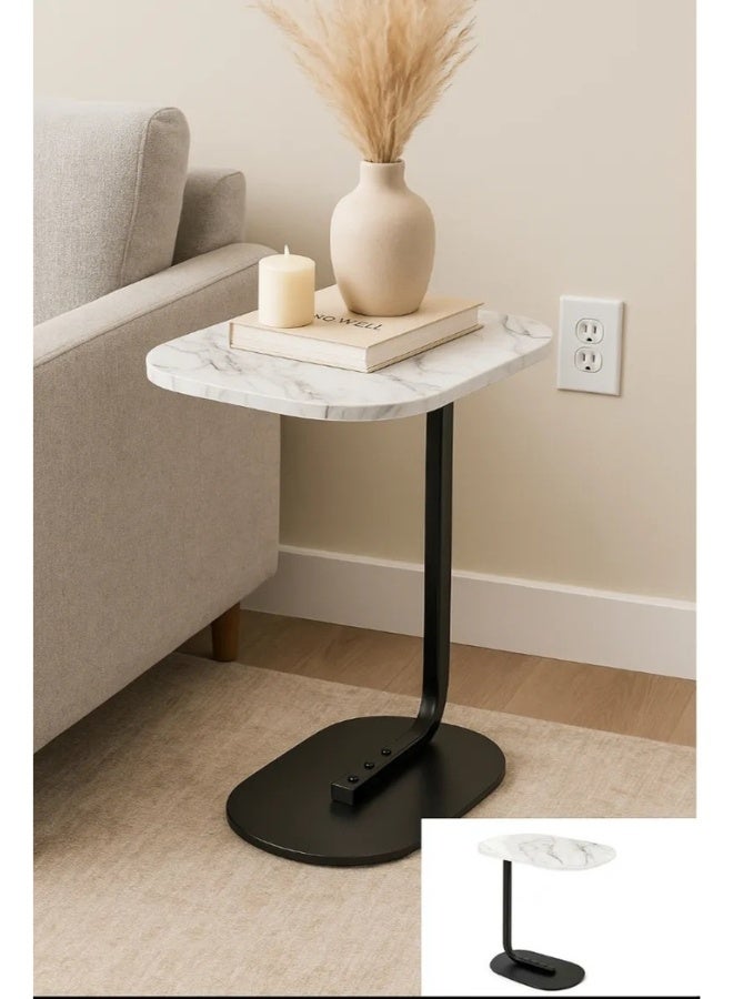 هابي هوم طاولة قهوة جانبية على شكل C للكنبة أو السرير – طاولة جانبية متعددة الأغراض لغرفة المعيشة وغرفة النوم والمكتب – مناسبة للوجبات واللاب توب والديكور، بإطار معدني ثابت ولوح خشبى بالاسفل، سهلة التركيب وموفرة للمساحة، الأبعاد 57 × 38 × 28 سم - Image 2