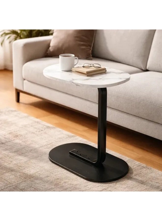 هابي هوم طاولة قهوة جانبية على شكل C للكنبة أو السرير – طاولة جانبية متعددة الأغراض لغرفة المعيشة وغرفة النوم والمكتب – مناسبة للوجبات واللاب توب والديكور، بإطار معدني ثابت ولوح خشبى بالاسفل، سهلة التركيب وموفرة للمساحة، الأبعاد 57 × 38 × 28 سم - Image 3