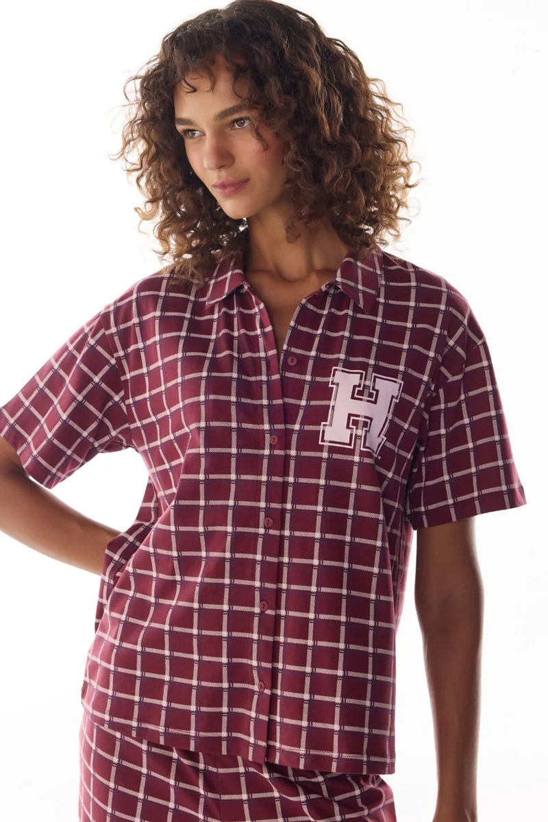 Penti PENTI Harvard Small Check Short Sleeve Shirt Trousers Pajama Set