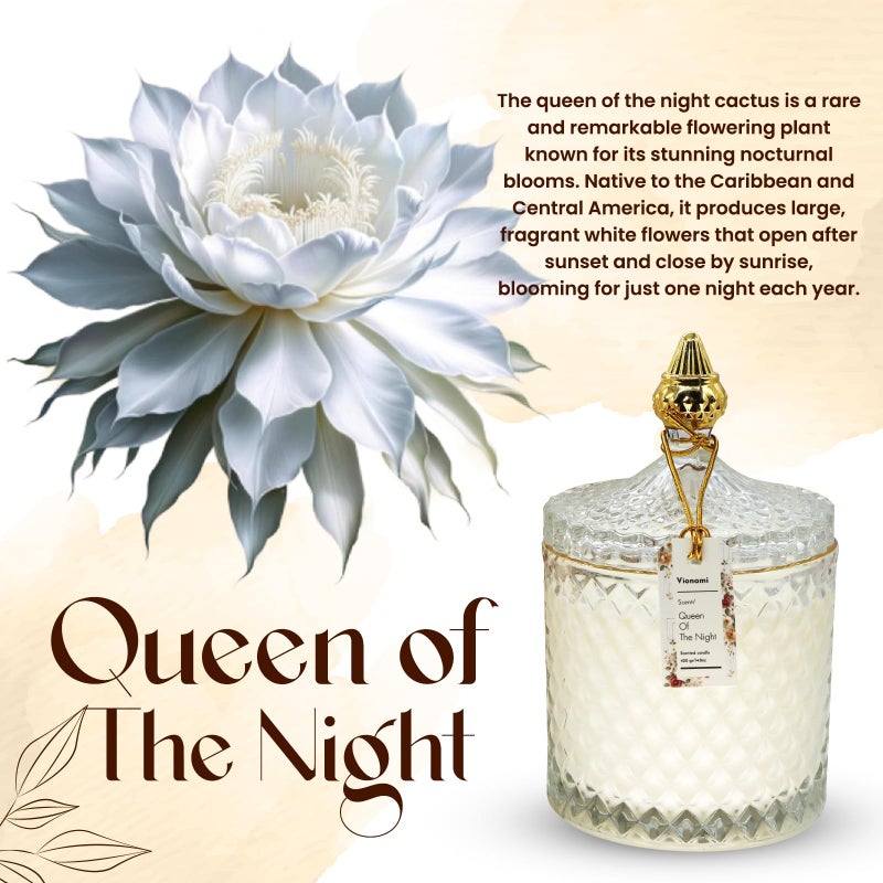 VIONAMI Luxury Scented Candle Gift â€“ Queen of The Night Rare Flower Fragrance in Elegant Glass Jar, Decorative Soy Candles Gifts for Women, Long-Lasting 80 Hr, 14.8 oz, Luxury Candles for Women - Image 2