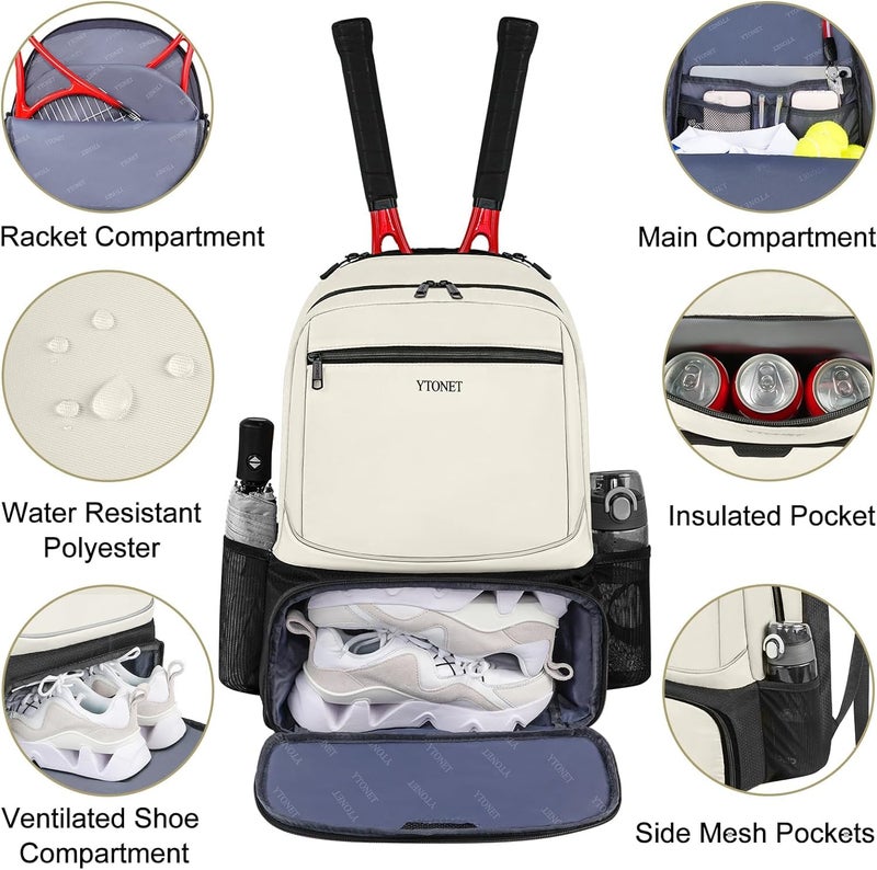 Ytonet Tennis Bag Tennis Backpack for Women Men 2 Rackets with Insulated Pocket Ventilated Shoe Compartment - Image 3