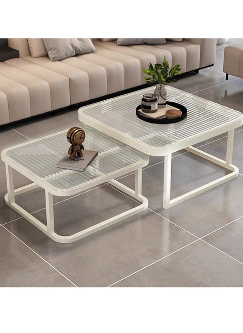 Small Apartment Ins Style Tempered Glass Metal Frame Coffee Table, Double and Double Style Folding Storage Coffee Table 60*60*36.5CM&70*70*44CM