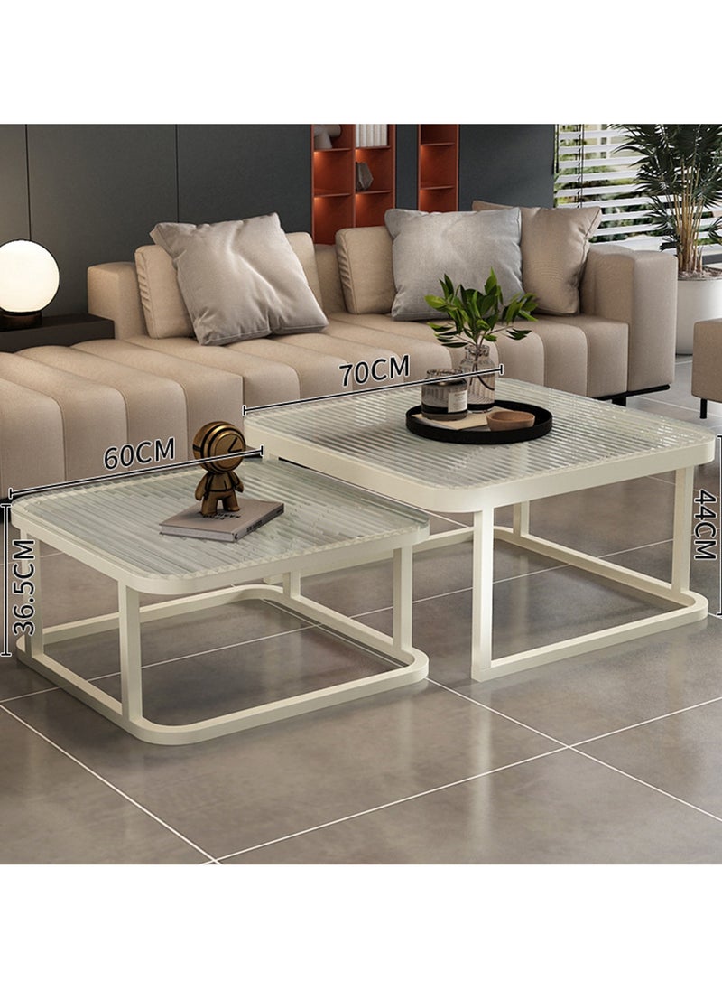 Small Apartment Ins Style Tempered Glass Metal Frame Coffee Table, Double and Double Style Folding Storage Coffee Table 60*60*36.5CM&70*70*44CM