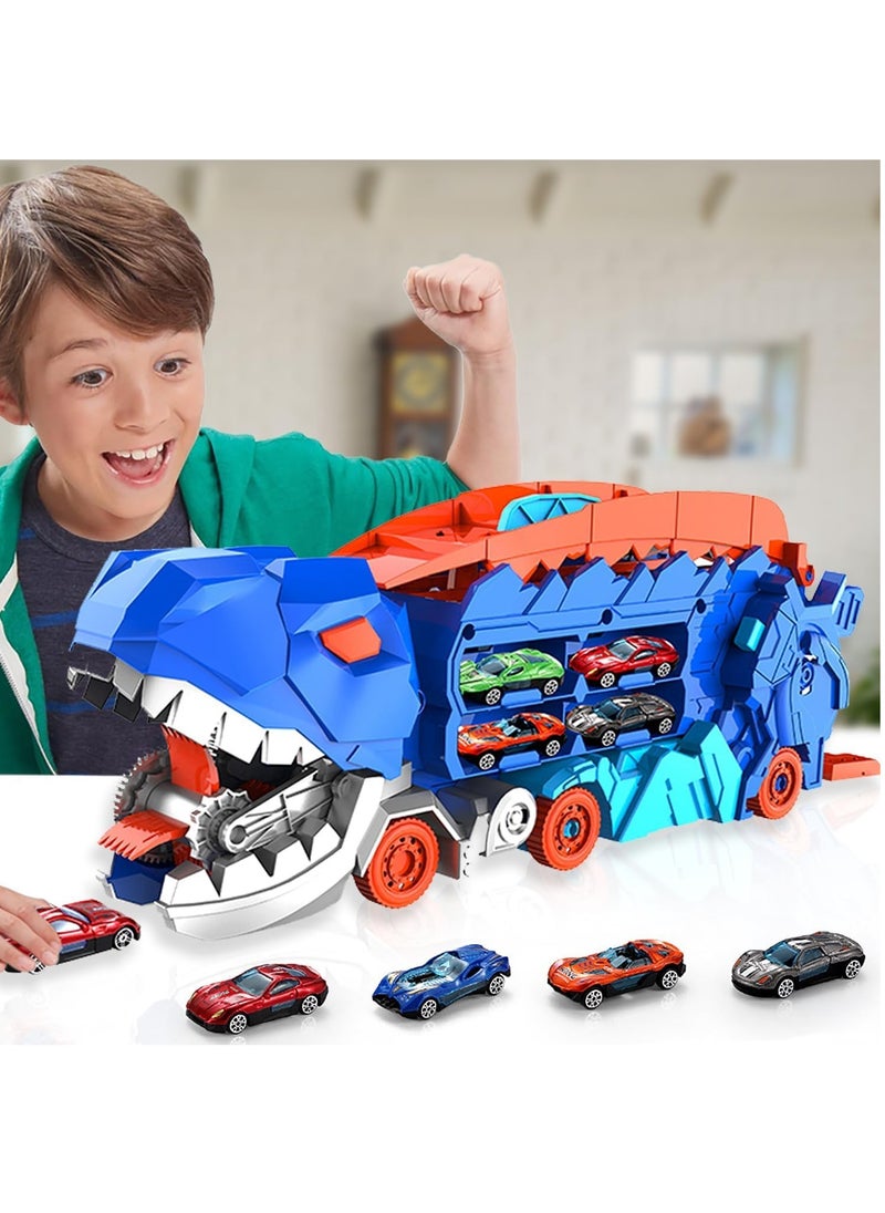 Excefore City Dinosaur Ultimate Hauler Track Toy, Transforms into Stomping Dinosaur with Race Track Ultimate Transporter Hauler Toddler Toys Gifts for Kids Ages 3 4 5 6 Years Old(4 Cars)  - Image 2