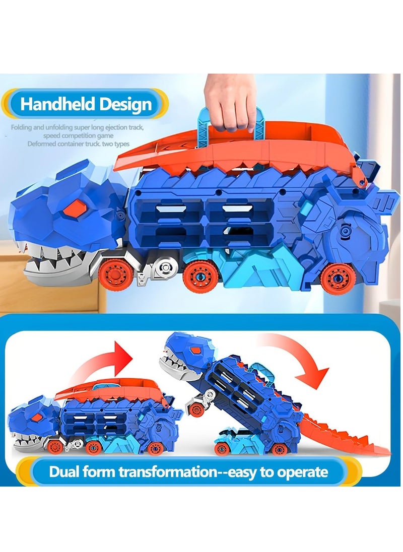 Excefore City Dinosaur Ultimate Hauler Track Toy, Transforms into Stomping Dinosaur with Race Track Ultimate Transporter Hauler Toddler Toys Gifts for Kids Ages 3 4 5 6 Years Old(4 Cars)  - Image 4