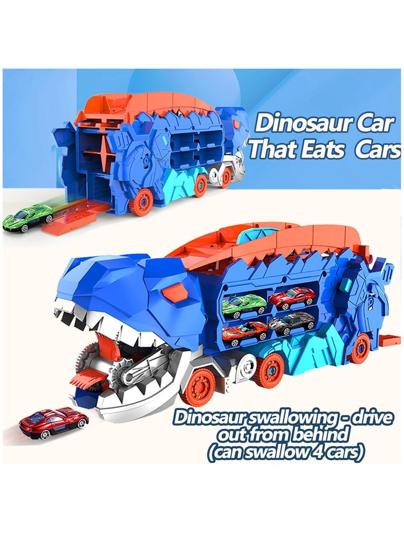 Excefore City Dinosaur Ultimate Hauler Track Toy, Transforms into Stomping Dinosaur with Race Track Ultimate Transporter Hauler Toddler Toys Gifts for Kids Ages 3 4 5 6 Years Old(4 Cars)  - Image 3