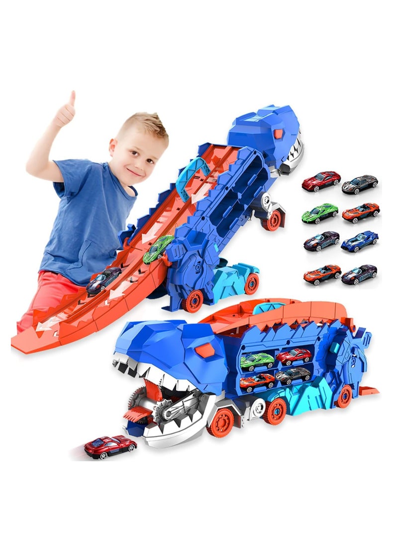 Excefore City Dinosaur Ultimate Hauler Track Toy, Transforms into Stomping Dinosaur with Race Track Ultimate Transporter Hauler Toddler Toys Gifts for Kids Ages 3 4 5 6 Years Old(4 Cars)  - Image 1