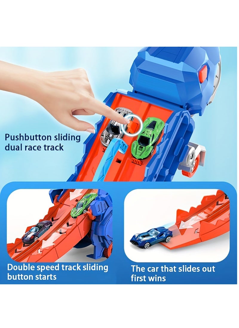 Excefore City Dinosaur Ultimate Hauler Track Toy, Transforms into Stomping Dinosaur with Race Track Ultimate Transporter Hauler Toddler Toys Gifts for Kids Ages 3 4 5 6 Years Old(4 Cars)  - Image 5
