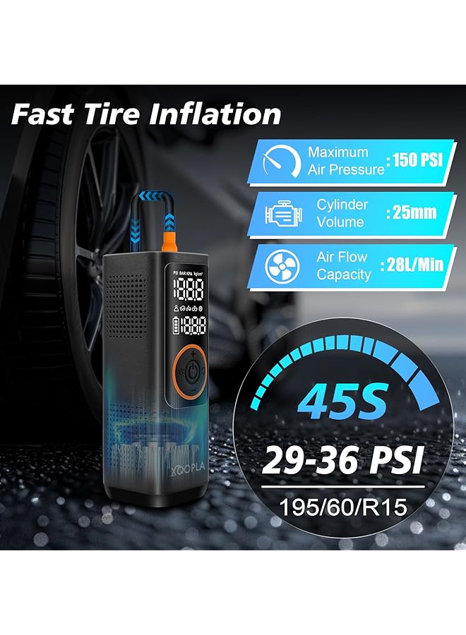 erorex Portable Car Tire Inflator 150Psi Air Compressor 7500Mah Car Air Pump With Digital Lcd Display 5 Modes Electric Tyre Inflator For Car Bike Ball Motorcycle - Image 2
