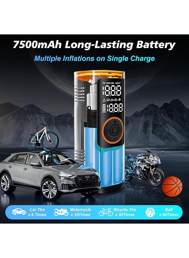 erorex Portable Car Tire Inflator 150Psi Air Compressor 7500Mah Car Air Pump With Digital Lcd Display 5 Modes Electric Tyre Inflator For Car Bike Ball Motorcycle - Image 4