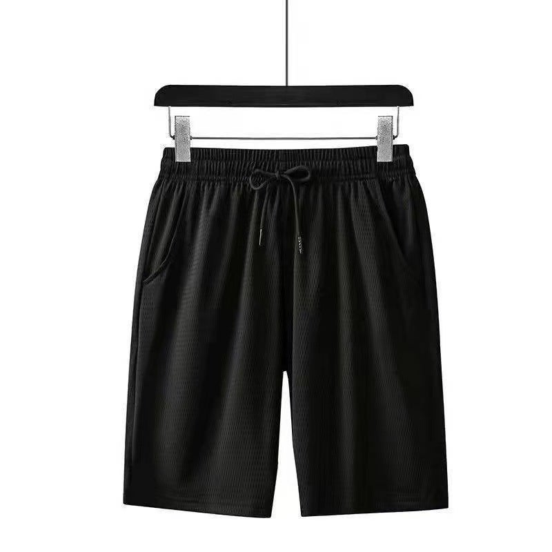 Mens Casual Shorts Ice Silk Mesh Loose Shorts Summer Breathable Quick-drying Air-conditioning Pants Sports Running Shorts for Men Black Mesh  - Image 1