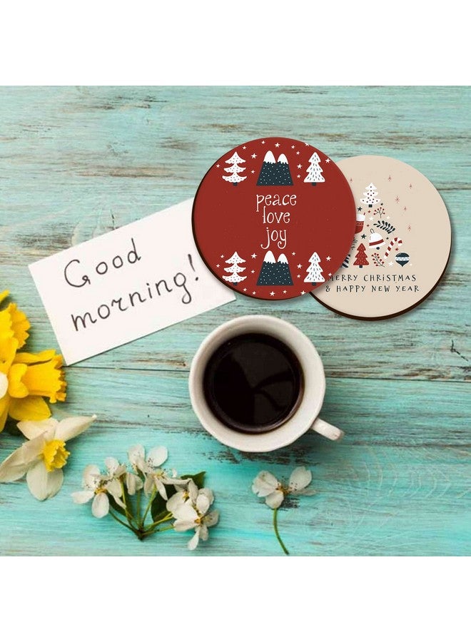 LADECOR Christmas Wooden Tea Coasters for Drinks Merry Christmas Decoration Item Set of 6 Christmas Coaster - Image 2