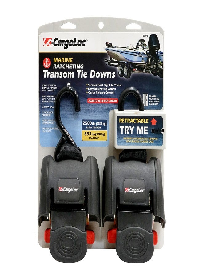 CargoLoc 89973 Retractable Transom Tie-Down, 2 Piece, One Size, Multi - Image 1