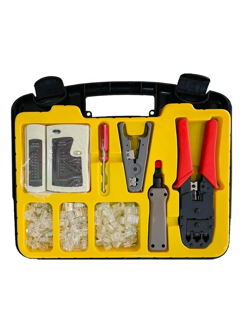Professional Networking Toolkit - RJ45 Crimping Tool, Cable Tester, Connectors & Insertion Tool for RJ11/RJ12/CAT5/CAT6 LAN Maintenance & Repair 