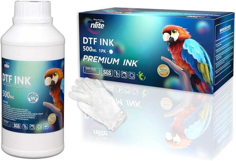 Enlite Premium DTF White Ink for DTF Heat Transfer Film Printing, Used for Epson Printhead L1800 L805 R1390 4720 I3200 XP600 DX7 DX5 5113, Great Fluency, Whiteness and Covering Rate, 16.9oz - Image 1