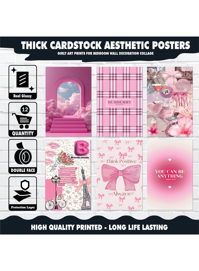 12pcs Blush Pink Wall Posters – Aesthetic Girl Room Decor Set Made of 300gsm Glossy Coated Paper with Self-Adhesive Double Tape, Ideal for Bedrooms, Study Corners, or Dorm Rooms - Image 3