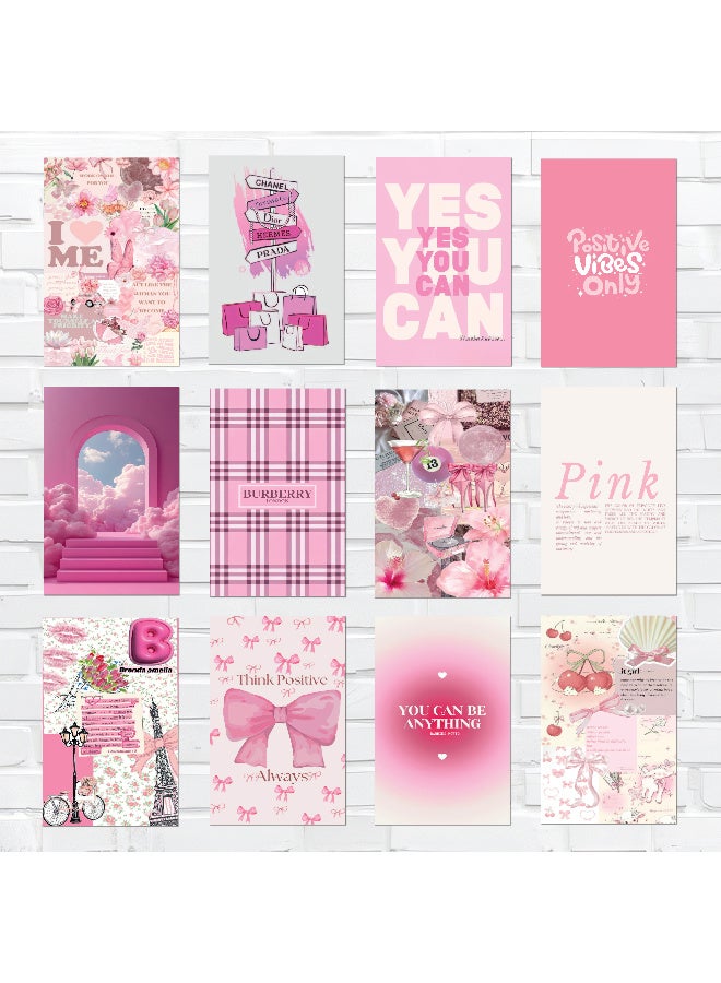 12pcs Blush Pink Wall Posters – Aesthetic Girl Room Decor Set Made of 300gsm Glossy Coated Paper with Self-Adhesive Double Tape, Ideal for Bedrooms, Study Corners, or Dorm Rooms - Image 2