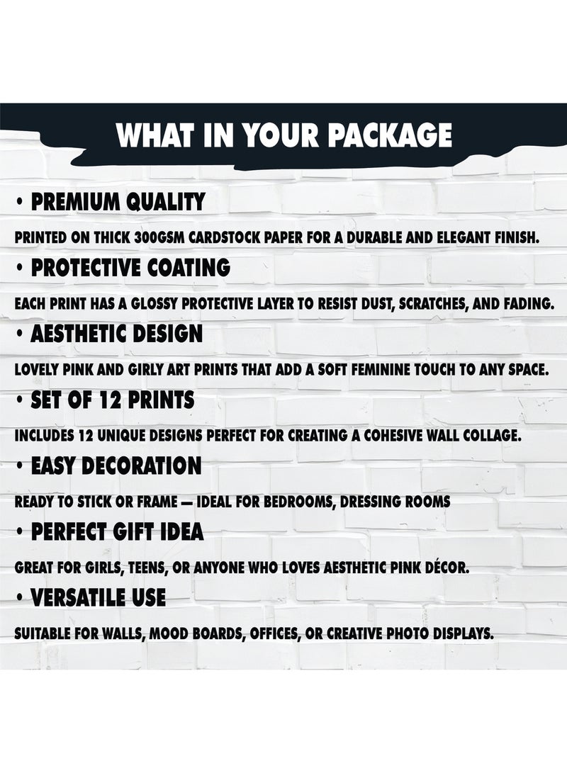 12pcs Blush Pink Wall Posters – Aesthetic Girl Room Decor Set Made of 300gsm Glossy Coated Paper with Self-Adhesive Double Tape, Ideal for Bedrooms, Study Corners, or Dorm Rooms - Image 5