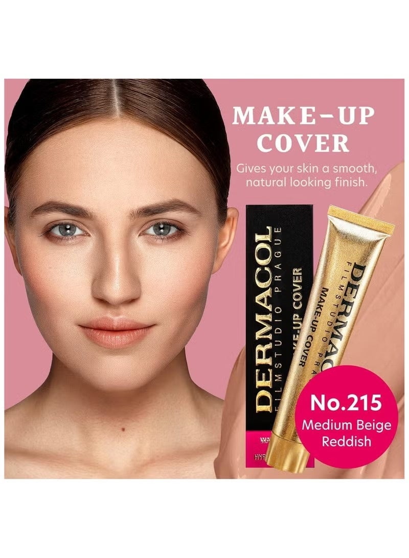 Dermacol Make Up Cover Full Coverage Foundation 30g Shade 215 Long Lasting Waterproof Makeup Cover Cream SPF30 Hypoallergenic & Light Weight Liquid | Tattoo, Acne, Spots, Under eye Skin Cover up - Image 1
