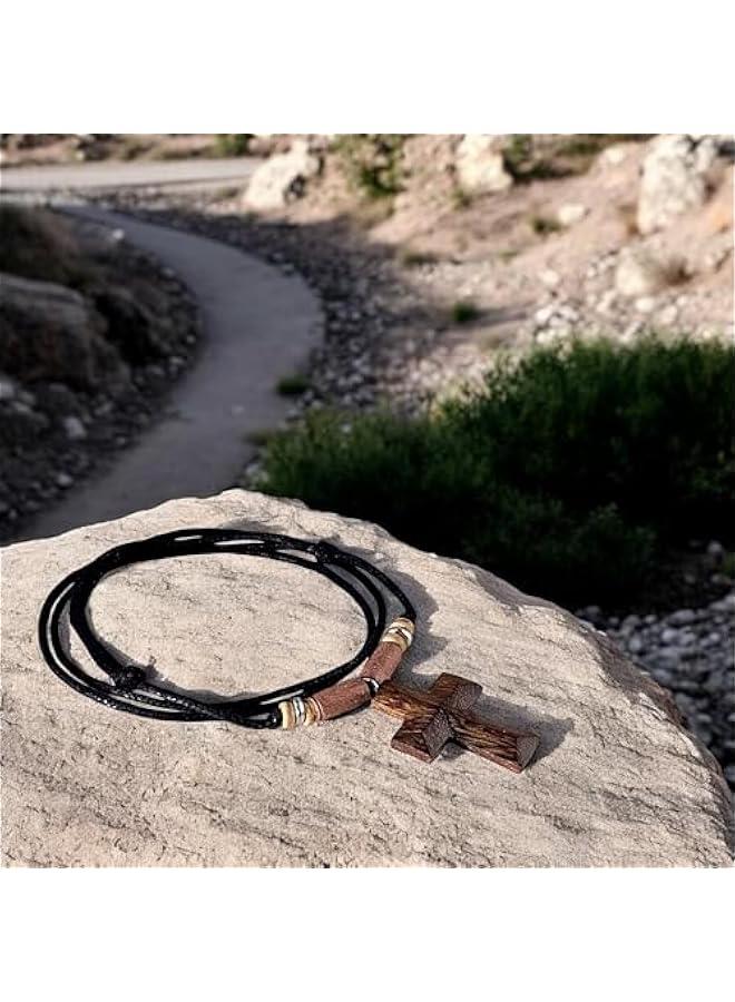 Arabest Hand Carved Wood Cross on Adjustable Cord Necklace - Image 4